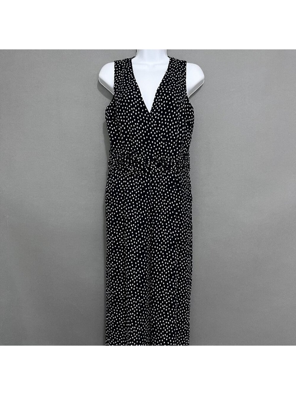 Ann Taylor Navy Polka Dot V Neck Wide Leg Crop Jumpsuit